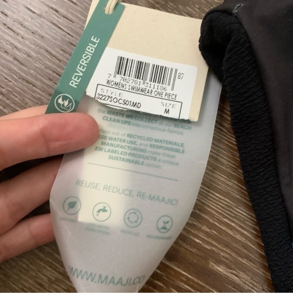 Maaji Womens jungle rainbow plunge v neck reversible tie back one piece swim M - Picture 10 of 13